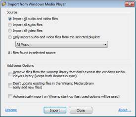 Windows Media Player Import - Import the Windows Media Player library, including all metadata such as ratings and play counts.