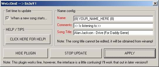 songtitle to msn - Update your msn name to your current playing song!