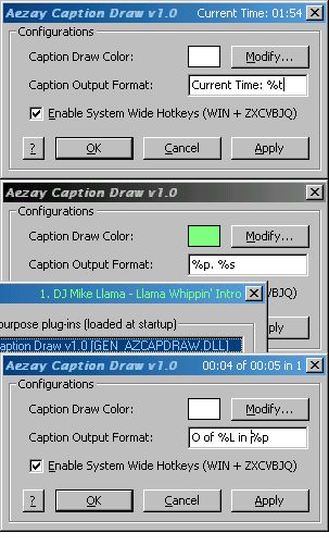 Aezay Caption Draw - Version 1.1 - Draws various information on the caption bar of the active window, such as the current song title.