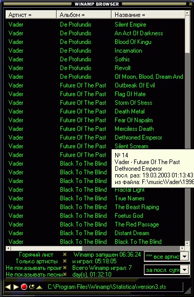 Statistician - Plugin collect info about all playing files in Winamp