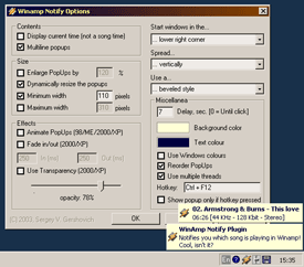 WinAmp Notify - This plugin notifies you about which song is playing in Winamp