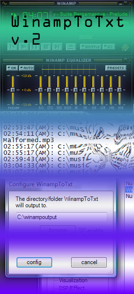 WinampToTxt2 - Outputs played songs by time played and filename to specified folder