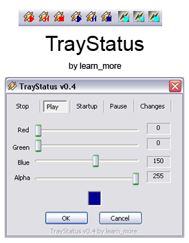 TrayStatus v0.4 - TrayStatus overlays the Winamp tray icon with a small image to show the current status (playing, pau