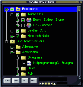 Bookmark Manager 2_13 - Organize all your Audio files, CDs and URLs. View the list of active shoutcast servers ans find any file/server quickly