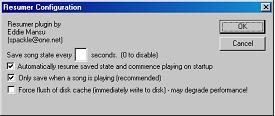 Resumer - Saves state of Winamp every X seconds and resumes on startup