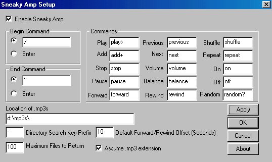 Sneaky Amp - Controls Winamp from within other apps