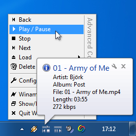 Winamp Advanced Controls - v5.6 - Control Winamp from the system tray with this skinnable plugin. Now compatible with Windows 7
