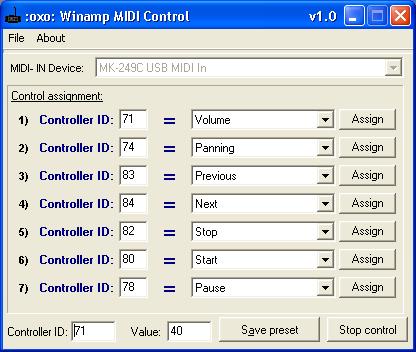 oxos Winamp MIDI Control - Winamp MIDI Control