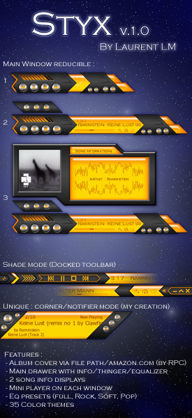 Styx - New skin with cool features : cover, IDtag, equalizer in the main window, ?notifier? mode, toolbar