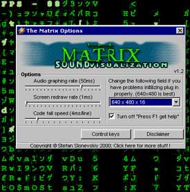 The Matrix Sound Visualization v1.2 - The Matrix Sound Visualization uses The Matrix style code to represent audio spectrum data.
